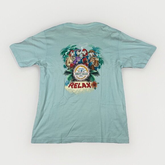 Tommy Bahama Y2K Baby Blue T-Shirt Relax Cocktail Cigar Parrots Graphic Men M - Picture 1 of 16